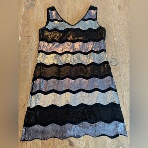 R&M Richards Black Silver Gray Sequin Dress XL